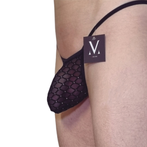 Theo Low Waist Bulge - Mesh Black Stockings