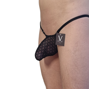 Leto Pico 3D Bulge - Mesh Black Stockings